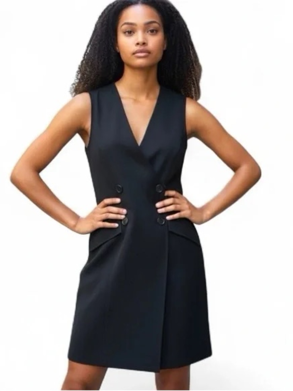 Max Studio Black Sleeveless V-Neck Double-Breasted Mini Dress Size Medium